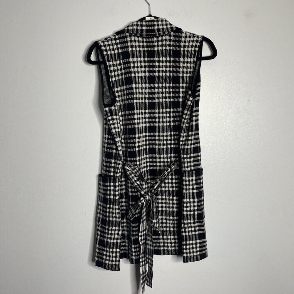 Adrienne Vittadini Sweater Vest Womens Medium Black Plaid Sleeveless Open Front - Picture 5 of 5